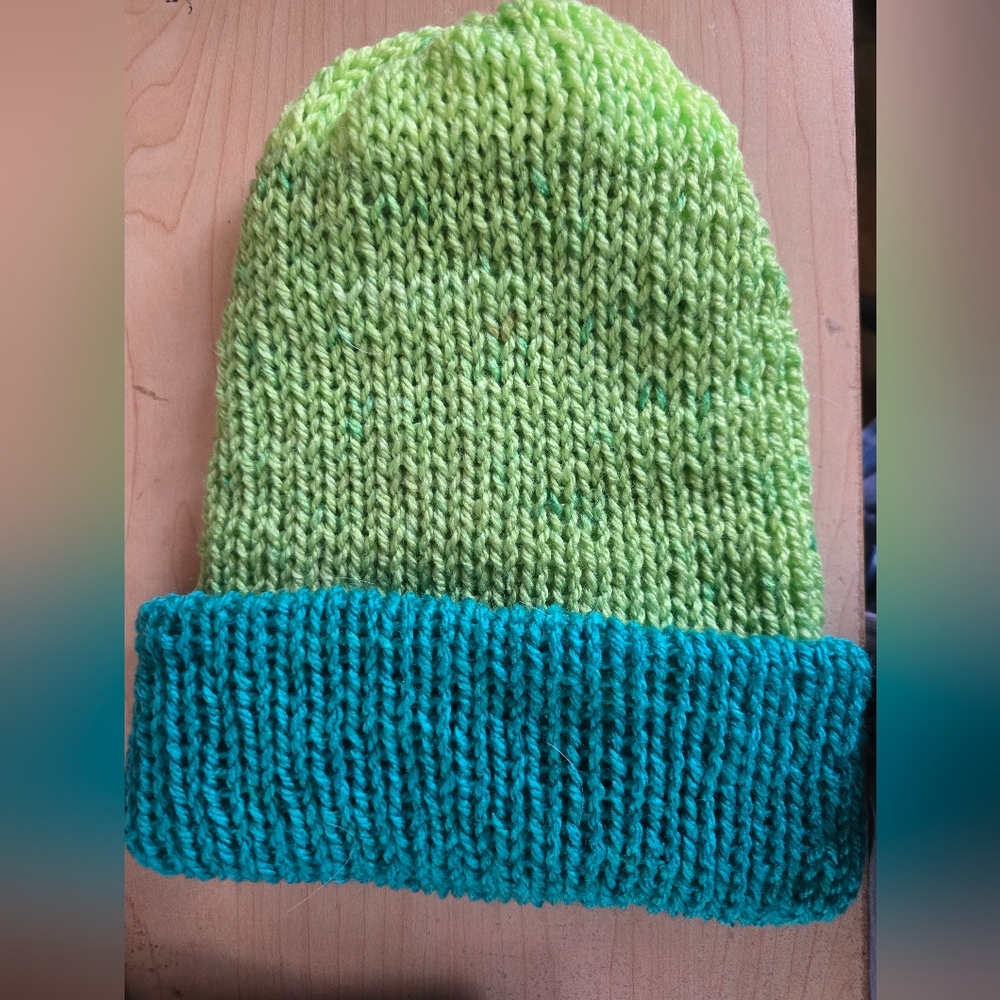 Green and Blue Double Knit Hat